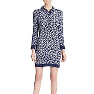 Diane von Furstenberg Sorrel mixed panels silk + knit polo shirt style dress P S